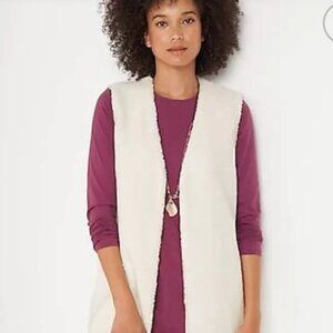 J. Jill Pure Jill Elements Long Teddy Faux Shearling Vest Cream Women's XL, 2X